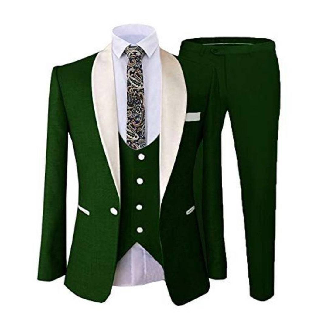 Men Suits 3 Piece Designer Tuxedo Green and White Style Suits Wedding ...