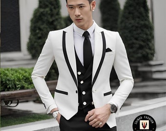 Formal Elegant Stylish White and Black 3 Piece Suits for Men - Classic  Formal Attire- Tailored Suit- Groom Suits- Bespoke for Men- zf - Etsy