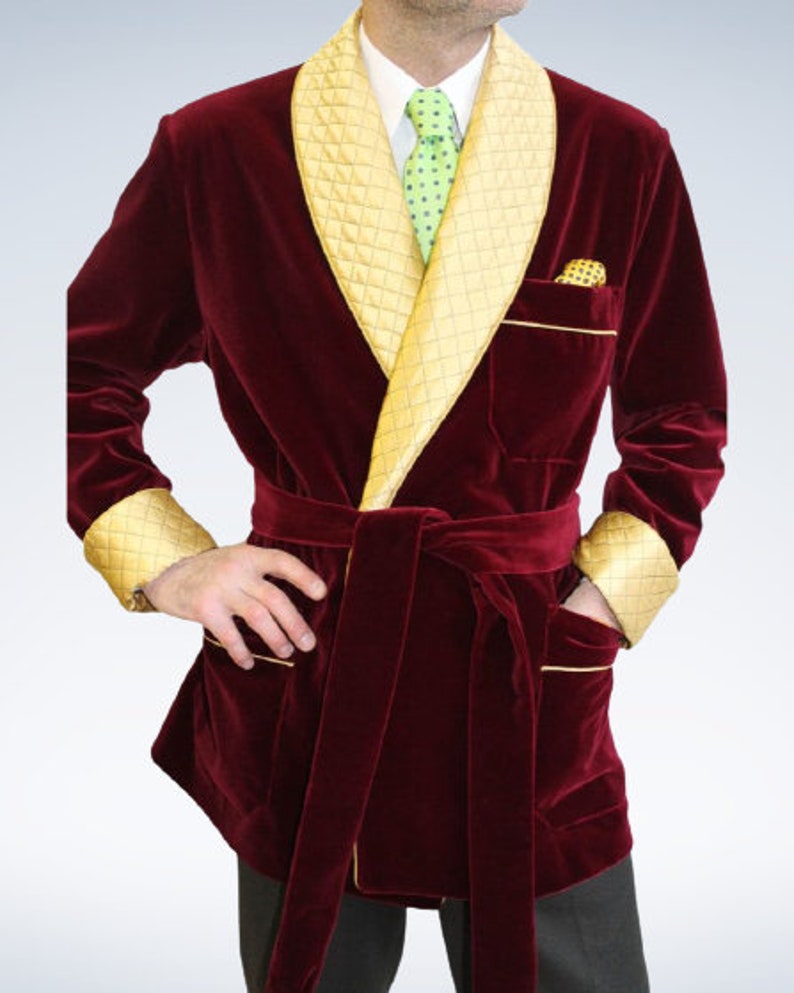 Men Smoking Jacket Red Velvet Quilted Robe Blazer Dinner Coat - Etsy