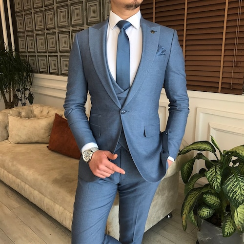 Man Suit Teal Blue 3 Piece Suit Wedding Prom Dinner Party - Etsy