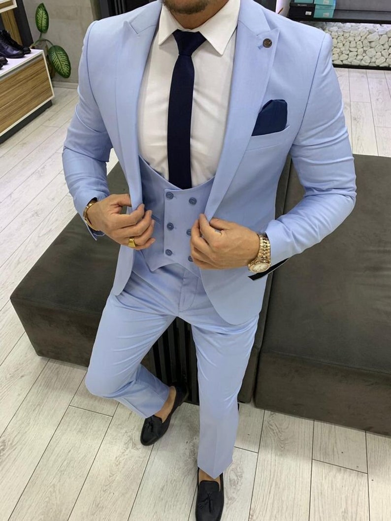 Men Suits Sky Blue 3 Piece Slim Fit Elegant Formal Fashion | Etsy