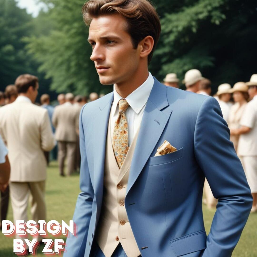 Blue suit ivory waistcoat best sale