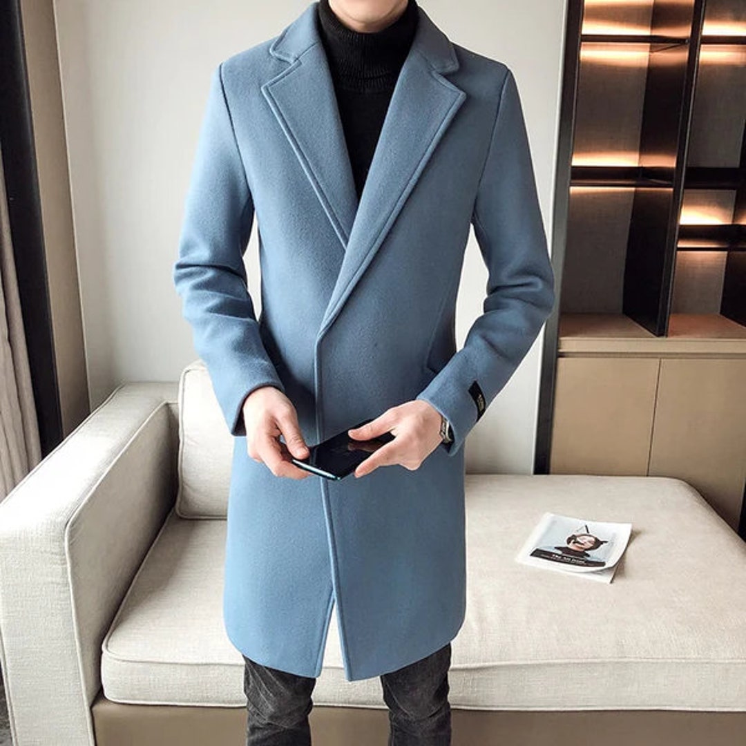 Luxury Men Trench Coat Sky Blue Style Slim Fit Party Wear Etsy