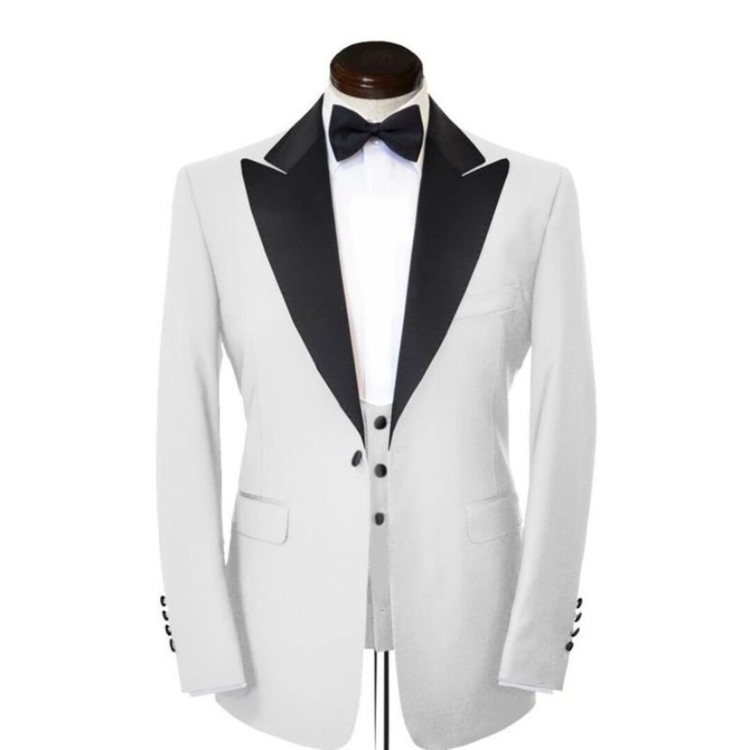 Men Suits 3 Piece Designer Tuxedo White and Black Style Suits Wedding ...