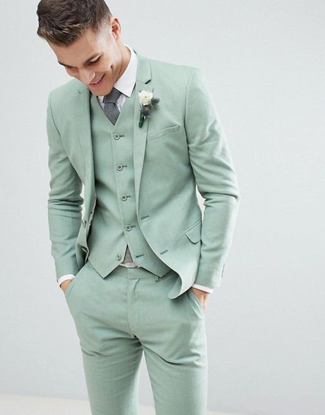 Men Suits Sage Green 3 Piece Slim Fit Elegant Formal Fashion image 1