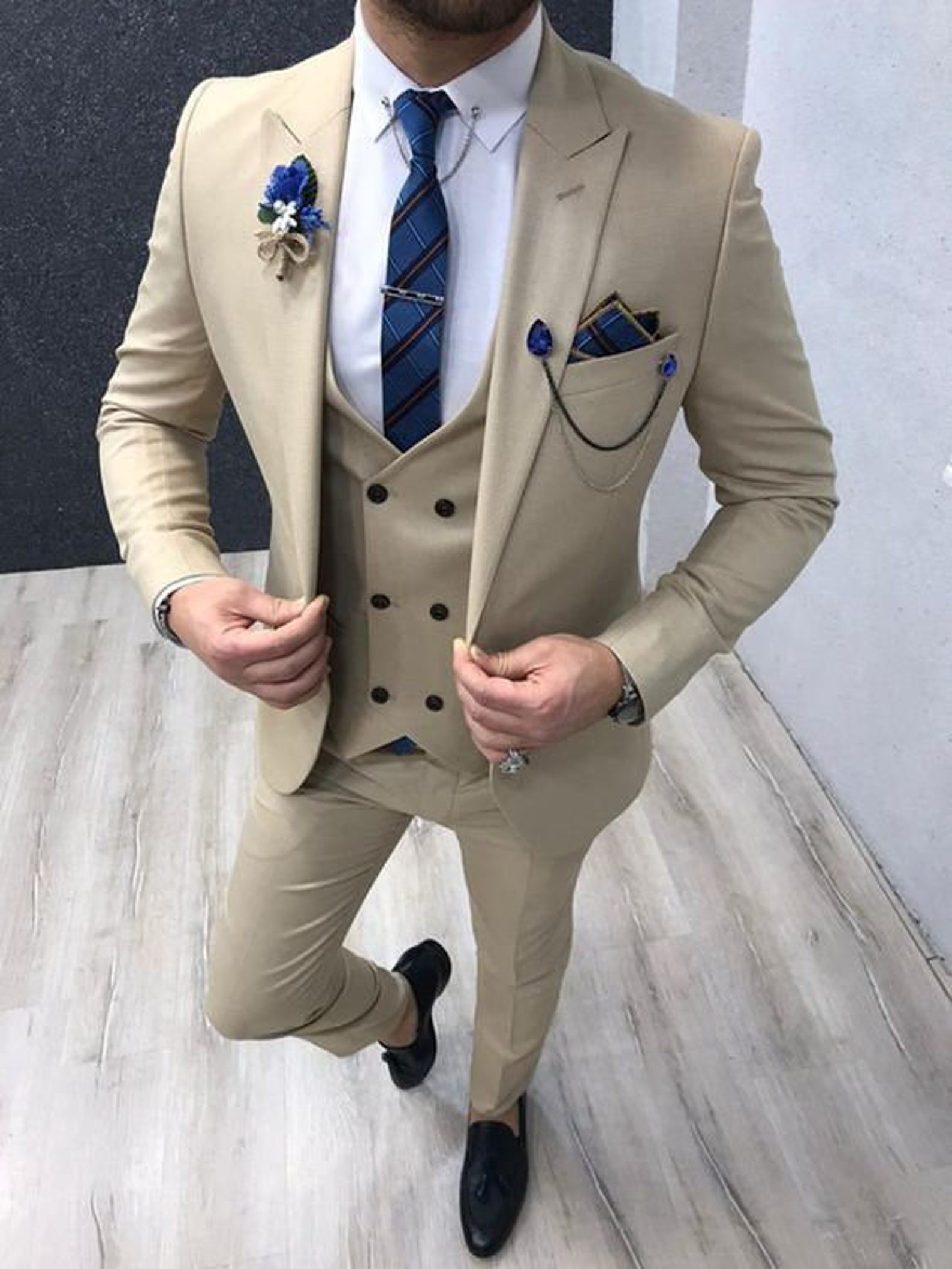 Men Suits Ivory Piece Slim Fit Elegant Wedding Groom Suit Etsy