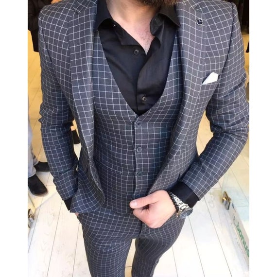 TOUCH FITT 2 Buttons Checked Design Regular Fit 2 Piece Coat Suit for Men's  Available in 6 Size (Blazer with Trouser) Grey : Amazon.in: Fashion