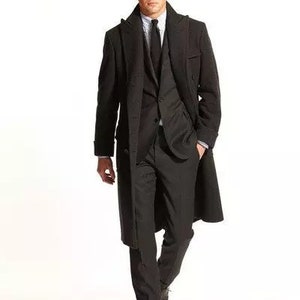 Luxury Men Trench Coat Black 3 Piece Slim Fit Elegant Formal Fashion ...