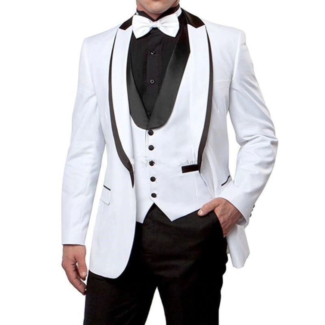 Men Suits 3 Piece Designer Tuxedo White and Black Style Suits - Etsy