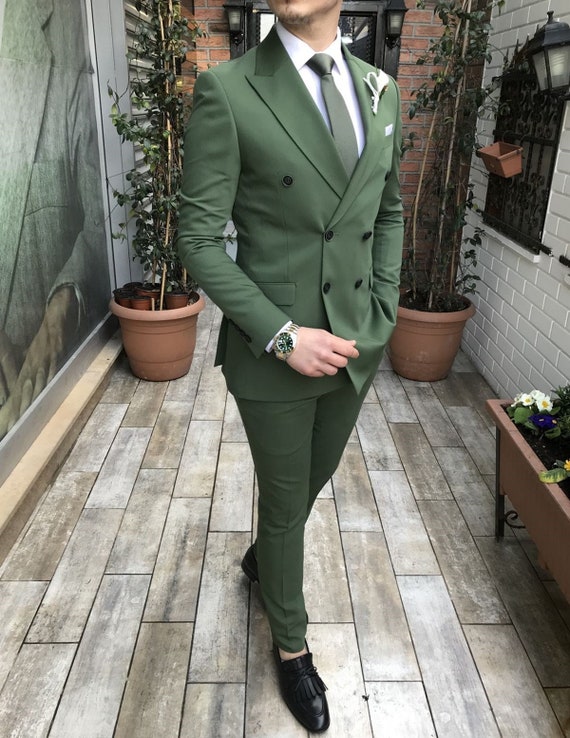 Emerald Green Suits for Men Slim Fit 2 Piece Suit Formal 