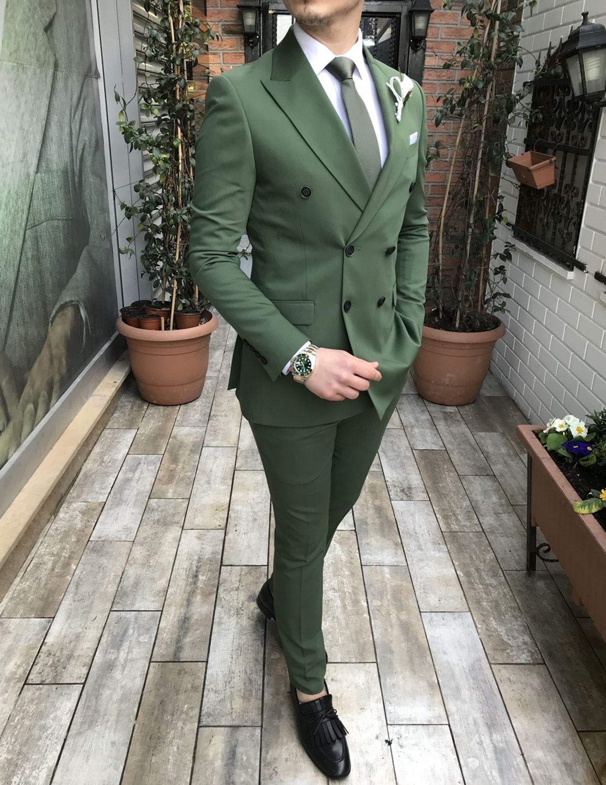 Dark green clearance double breasted suit