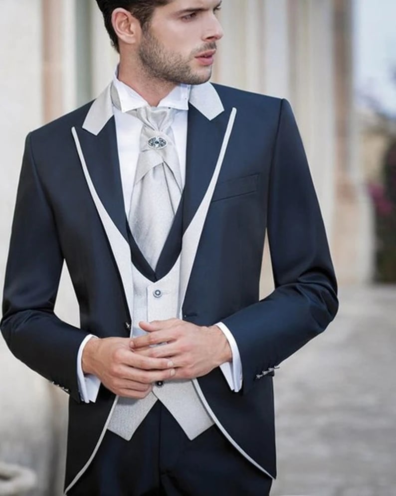 Men Suits 3 Piece Designer Tuxedo Navy Blue and White Style - Etsy