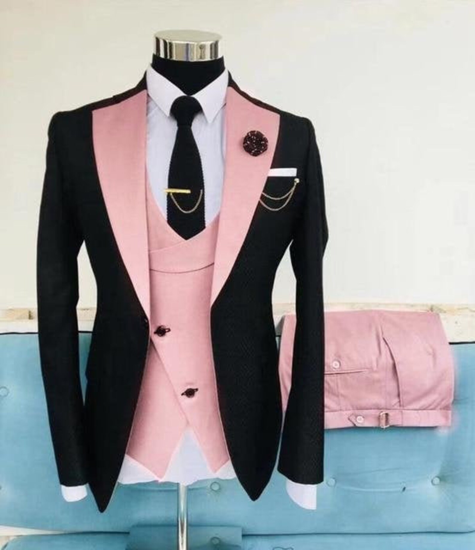 Men Suits 3 Piece Designer Tuxedo Black and Pink Style Suits - Etsy