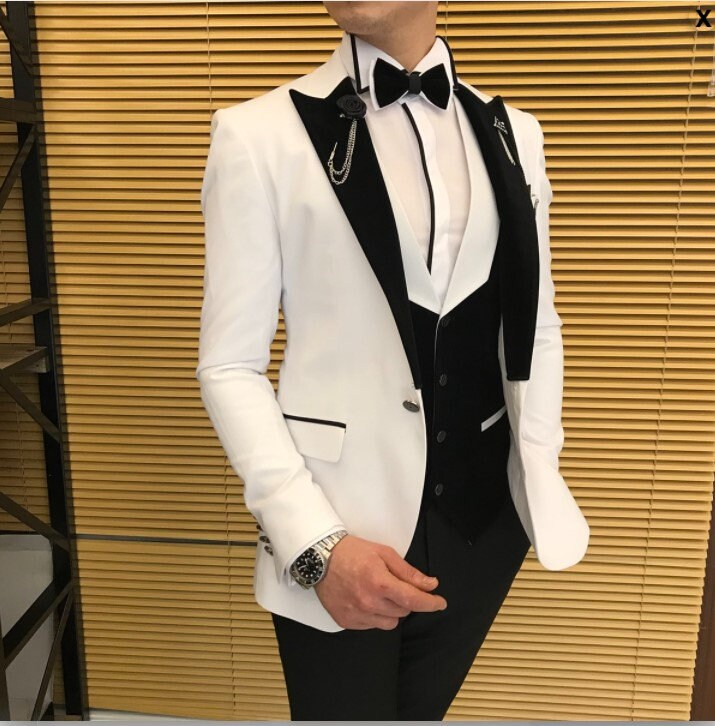Men Suits 3 Piece Designer Tuxedo White and Black Style Suits