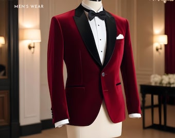 Chaqueta de esmoquin de terciopelo rojo para hombre: un atuendo formal a medida