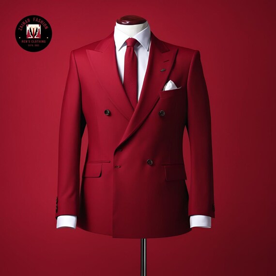 Modern Stylish Dark Red Double Breasted 2 Piece Suit for Men