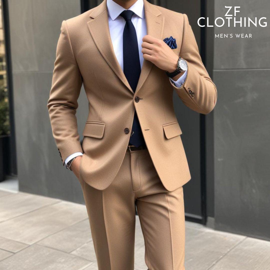 Men Suits- Designer -ivory Wool 2 Piece Suits -slim Fit Suit