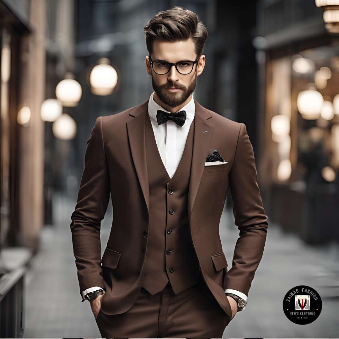 Dark Brown 3-piece Suit: Slim Fit Elegant Wedding Groom Suit