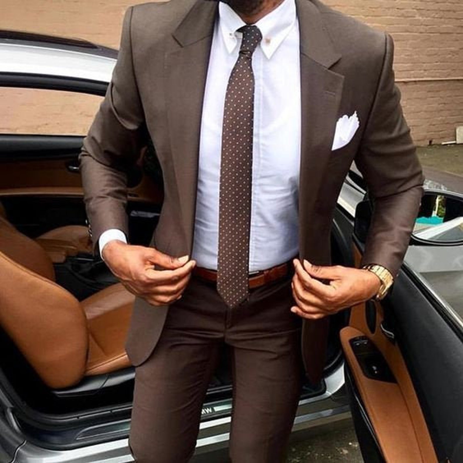 Luxury Men Suits Brown 2 Piece Slim Fit Elegant Formal Fashion Etsy
