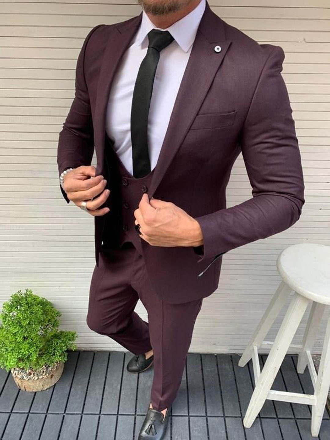 Men Suits Wine 3 Piece Slim Fit Elegant Formal Fashion Suits - Etsy