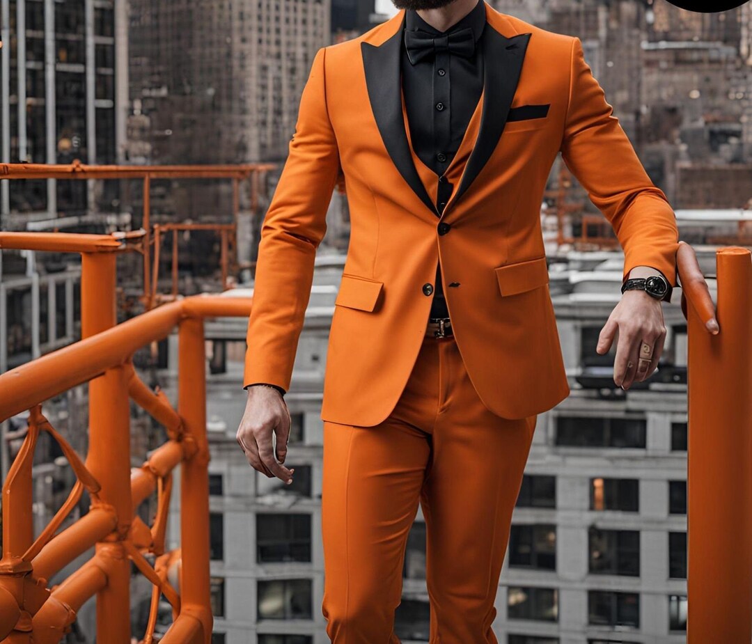 Buy Orange Tuxedo Suit: Black Lapel, Slim Fit 3-piece Wedding Suit Online  in India