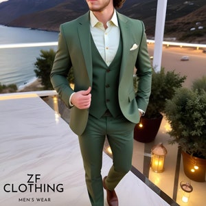 Green 3 Piece Suit: Slim Fit Wedding Suit, Bespoke Formal Fashion