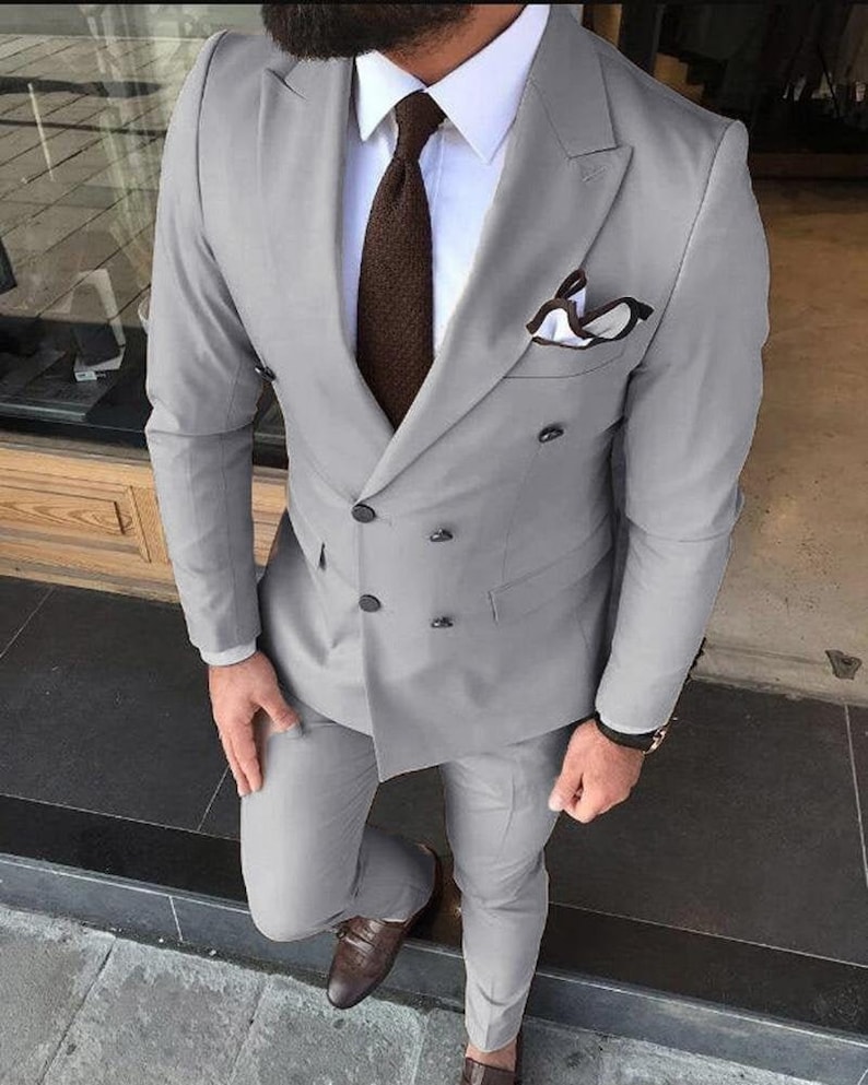 Men Suits 2 Piece Grey Suits Men Slim Fit Suits Double | Etsy