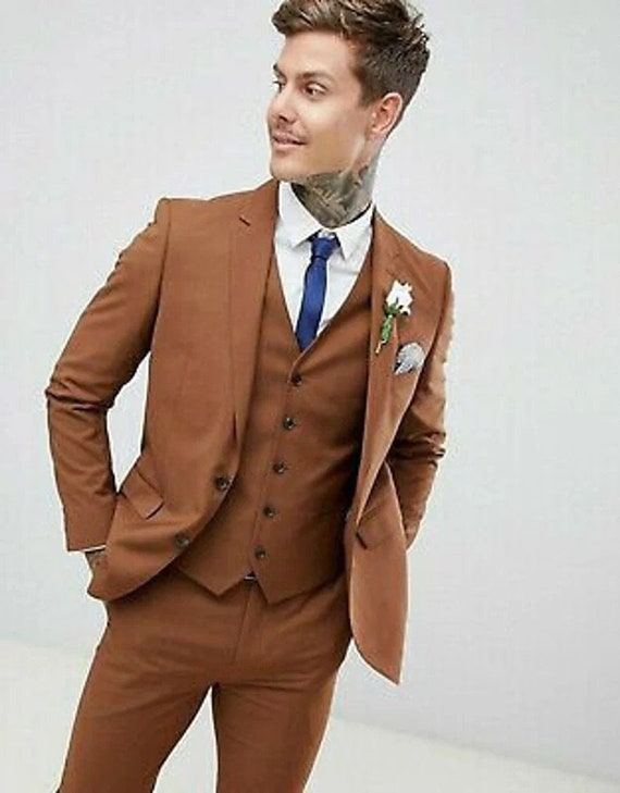 Luxury Men Suits Brown 3 Piece Slim Fit Elegant Formal Fashion Etsy