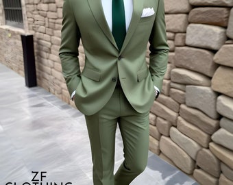 Abito slim fit verde: abito da sposa formale a 2 pezzi