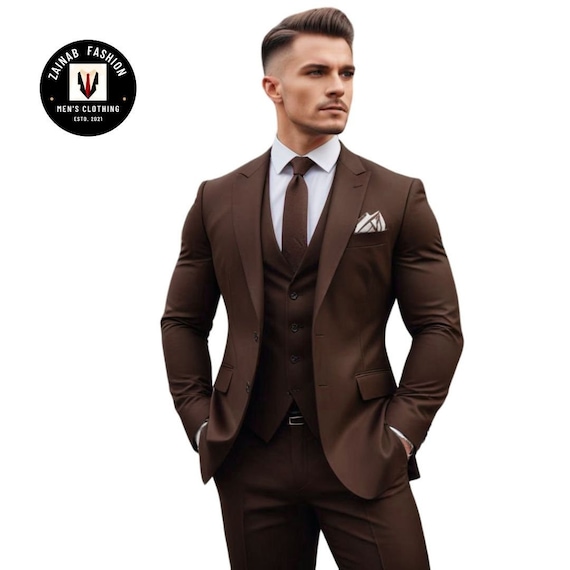 Abiti da uomo formali eleganti eleganti marroni abiti da uomo in 3 pezzi abbigliamento formale classico abito da gentiluomo abito su misura su misura per uomo ZF Etsy Italia