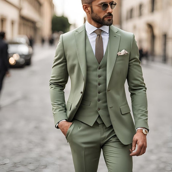 Olive Green Men's Suit: Slim Fit 3-piece Wedding Suit - Etsy