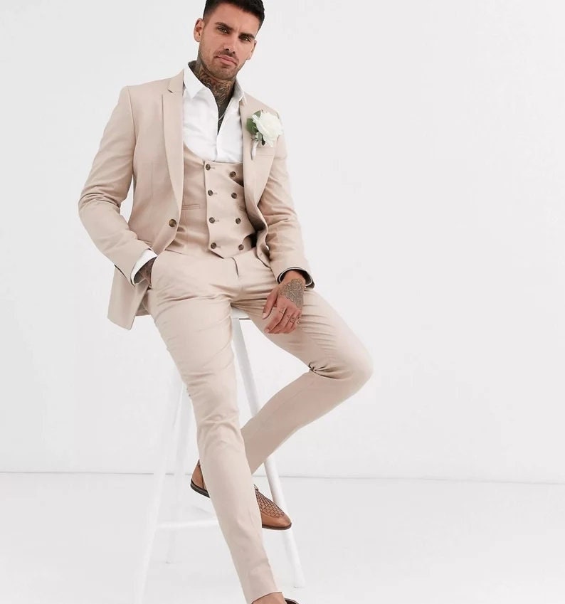 Luxury Men Suits Light Cream 3 Piece Slim Fit Elegant Formal Etsy