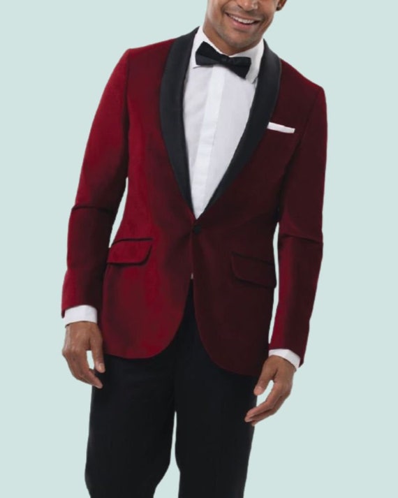 Gemoedsrust luister tot nu Tuxedo Jas Mannen Rood Fluwelen Peal Revers Blazer Een Knop - Etsy België