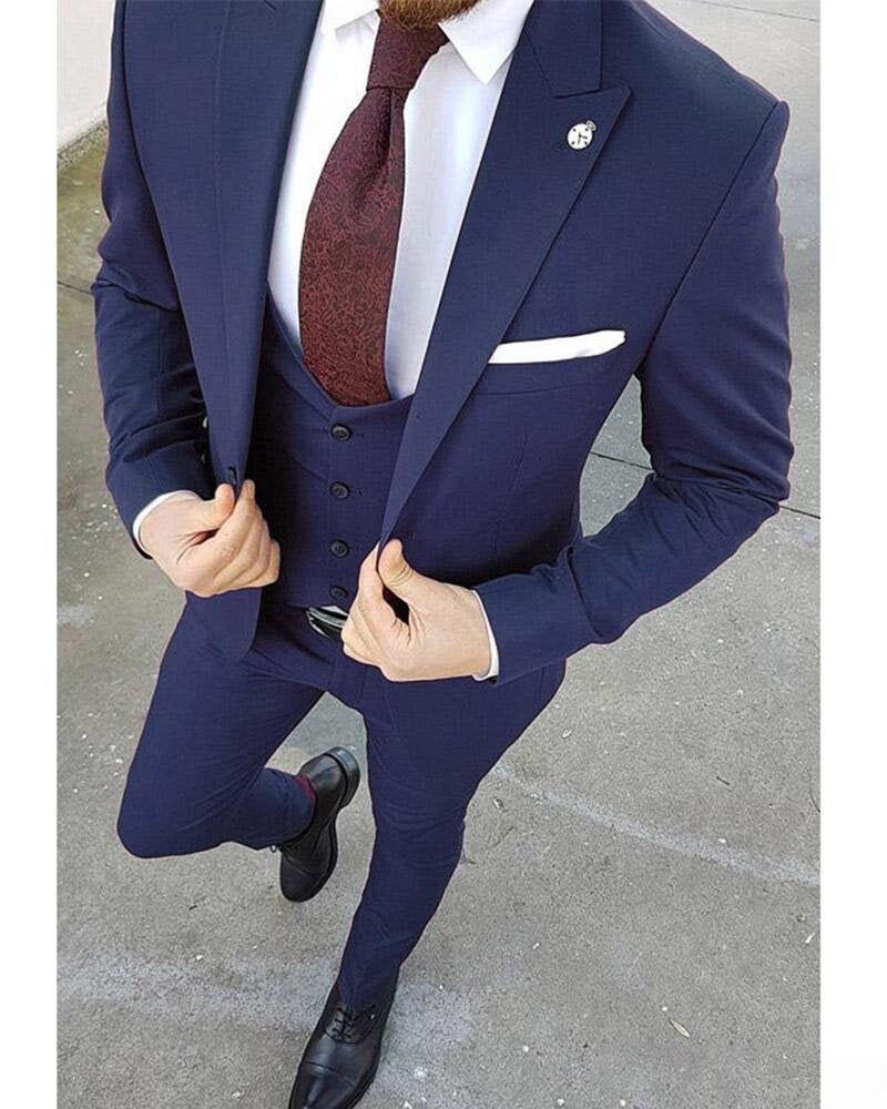 tiburón Abultar Folleto Trajes de hombre azul 3 piezas Slim Fit elegante traje de boda - Etsy España