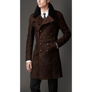 Men Trench Coat Dark Brown Double Breasted Style Slim Fit Party Wear ...