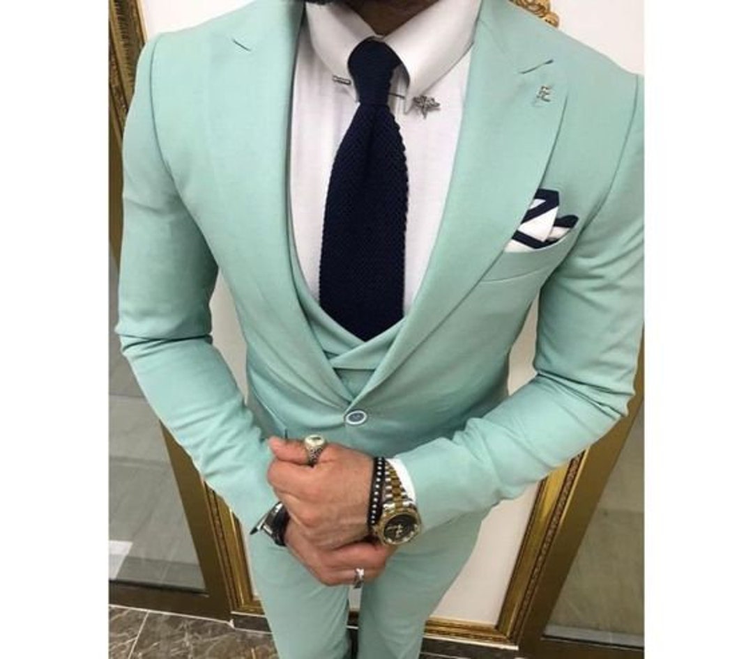 Men Suits Mint Green 3 Piece Slim Fit Elegant Formal Fashion Suits