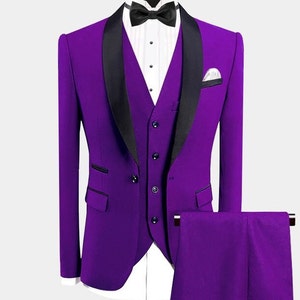 Suits 3 Piece Designer Tuxedo Purple 