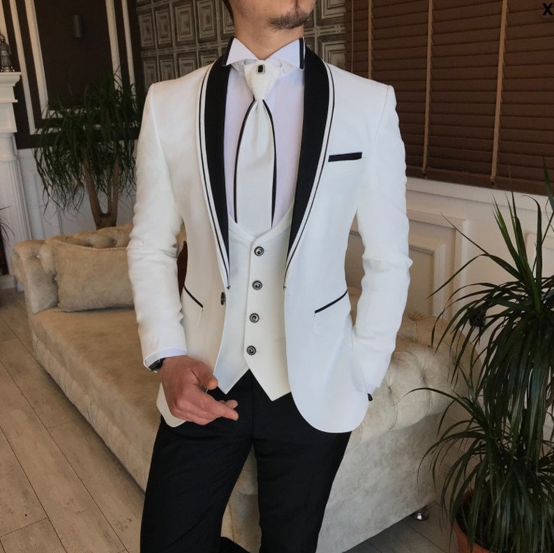 Men Suits 3 Piece Designer Tuxedo Black and White Style Suits - Etsy