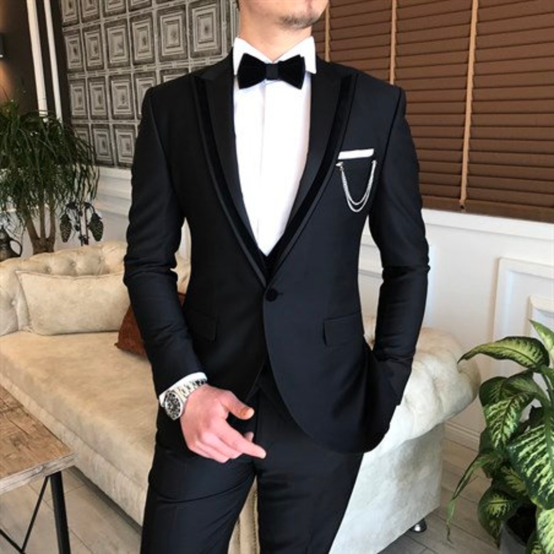 Men Suits 3 Piece Designer Tuxedo Black and Black Style - Etsy