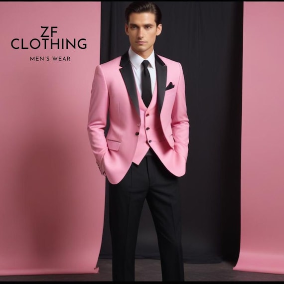 black pink formal dress men Black and Pink Prom Suits for Young Men 3 Pieces Slim Fit Blazer CB2242 US48 / As Picture main image 1
