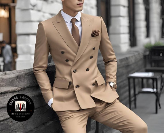 Formal Elegant Stylish Mustard Double Breasted 2 Piece Suits for Men Classic Formal Attire Tailored Suit Bespoke For Men ZF