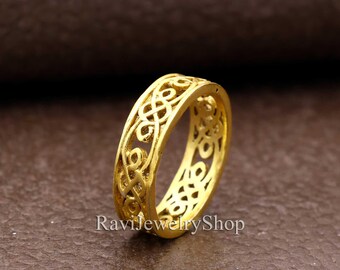 Gold Band Ring, Wedding Band Ring, Filigree Band Ring, Mens Gold Band, Thumb Ring, Minimal Band Ring, Unisex Band Ring, Anniversary Gift