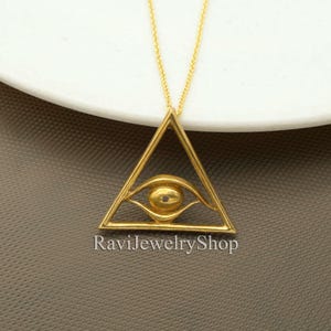 All Seeing Eye Triangle Pendant | Illuminati Inspired Brass Jewelry | Spiritual Amulet Necklace | Handmade Geometric Symbol Gift
