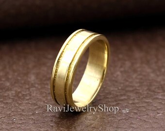 Gold Band Ring, Wedding Band Ring, Stackable Ring, Flat Band Ring, Thumb Ring, Minimal Band Ring, Anniversary Ring,