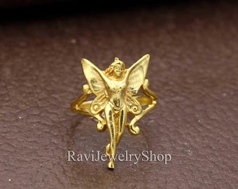 Unique Designer Faerie Fairy , Golden Angel Ring, Handmade Fairy Ring For Women, Brass Faerie Fairy Design Ring, Dainty Angel Jewelry