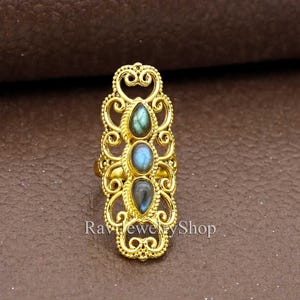 Labradorite Ring, Handmade Ring, Gemstone Ring, Big Labradorite Ring, Promise Ring, Labradorite Jewelry, Full Finger Ring, Brass Ring