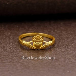 Golden Claddagh Ring, Tiny Celtic Irish Claddagh Ring, Thin Ring, Brass Ring, Women Ring, Love Friendship Ring, Dainty Minimalist Ring
