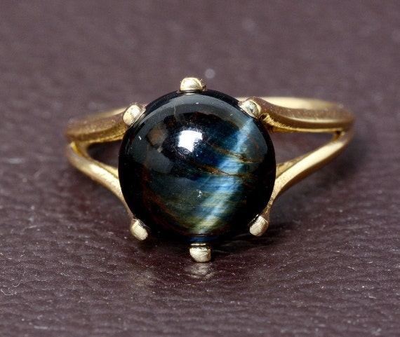 Blue Tiger Eye Ring, Gold Statement Ring, Rings for Women, Large