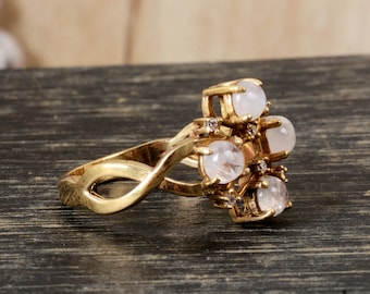 Triple moon ring with moonstone, moon phase gold ring, crescent moon, crystal ring, lunar celestial ring, adjustable size, Gift For Her