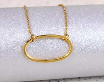 Hammered Brushed, Hollow Open Oval Pendant Necklace, Adjustable Oval Pendent, Gift For Her, Gift For Mother